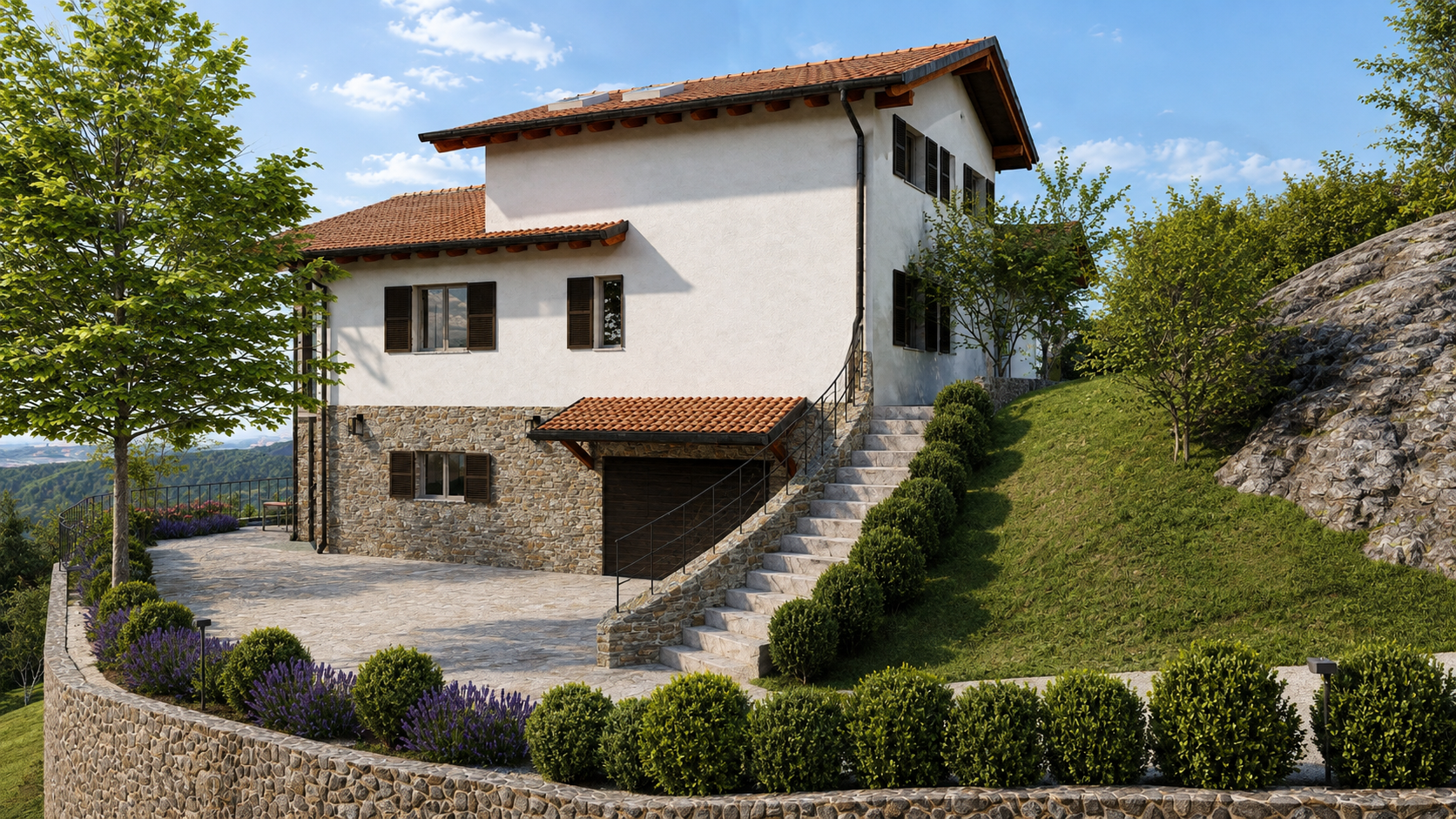Accessi e terrazzamenti intorno alla villa