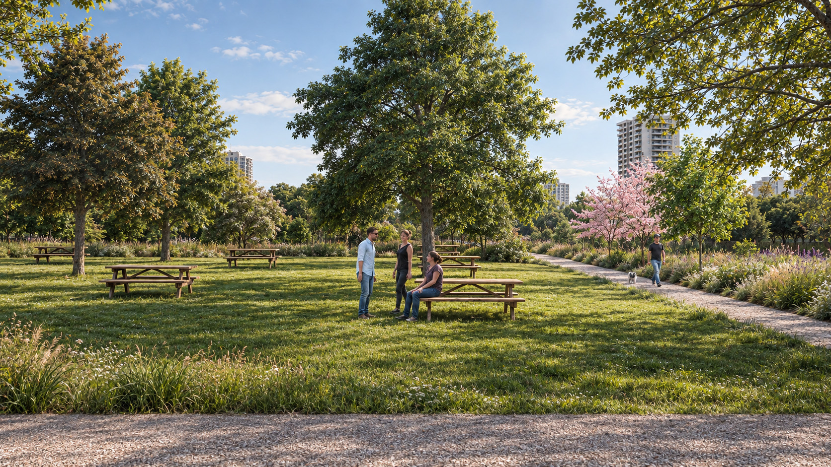 L’area picnic all’ombra degli alberi.