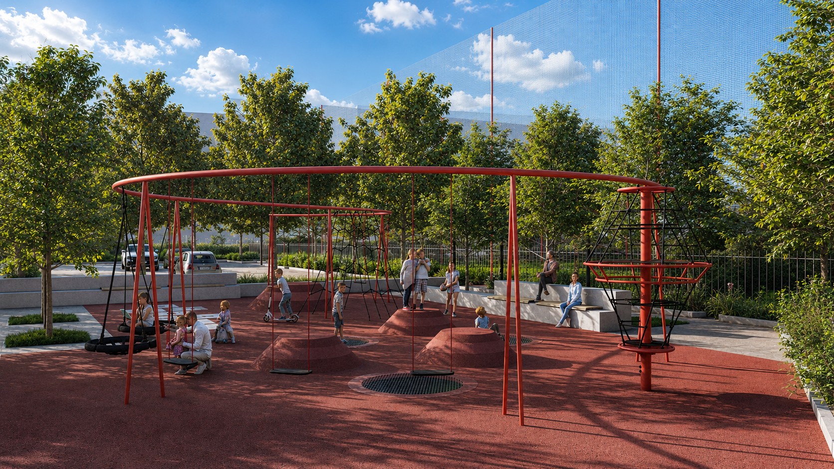 Area giochi inclusiva tra gli alberi