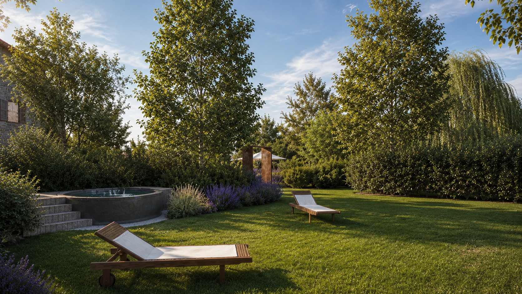 Giardini privati separati da siepi e masse vegetali
