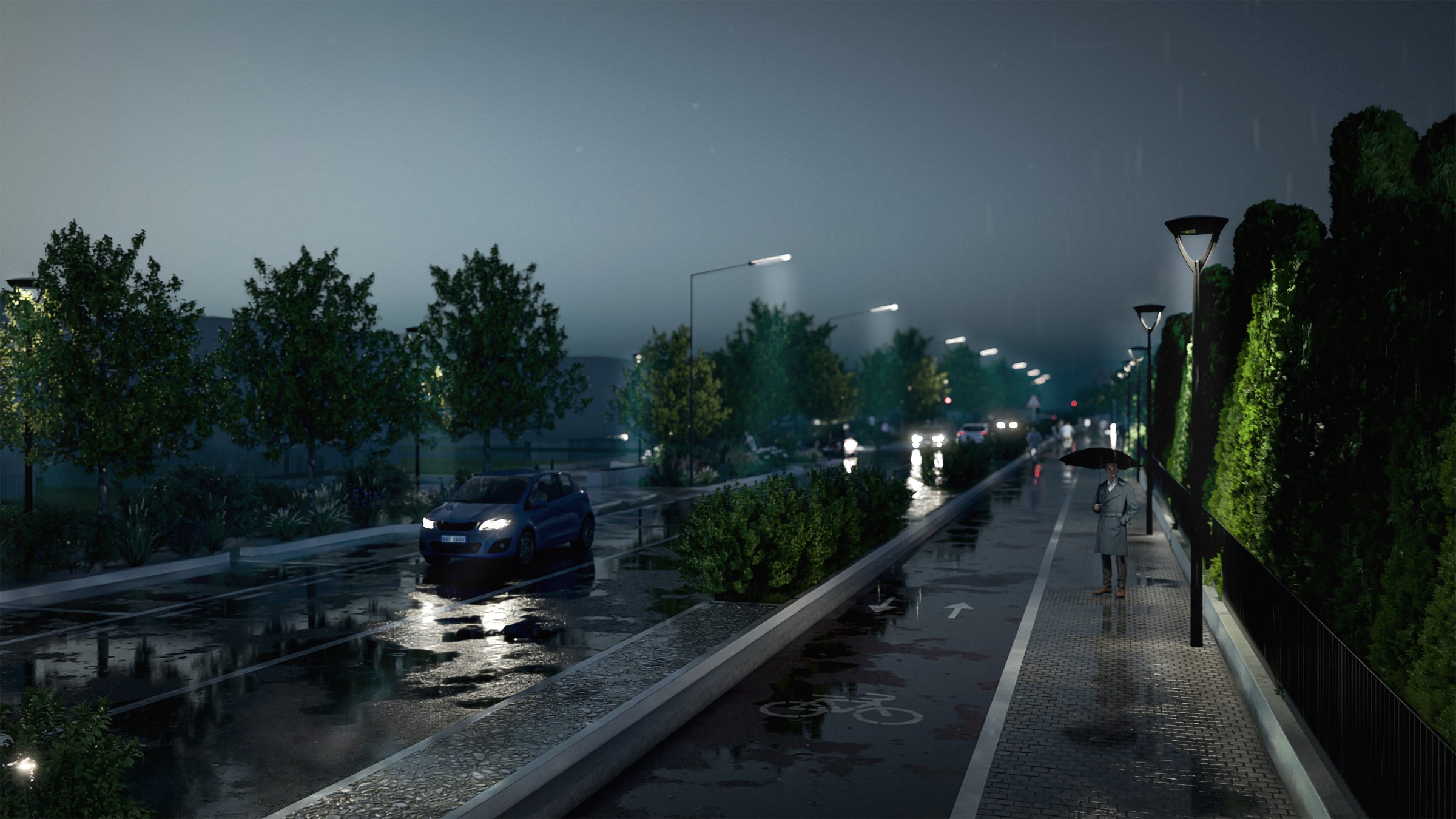 Il boulevard illuminato durante la sera